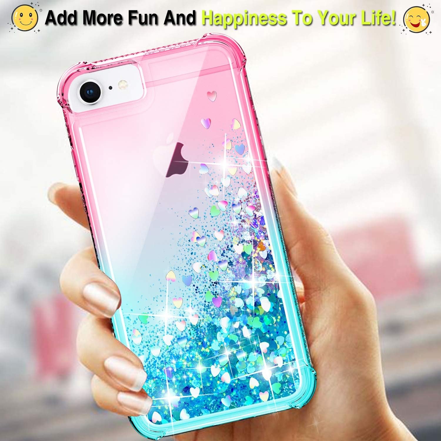 Iphone SE 2020 Case, Iphone 6/6S/7/8 Case with HD Screen Protector for Girls Women, Cute Clear Gradient Glitter Liquid TPU Slim Phone Case for Apple Iphone SE 2020/6/6S/7/8 Pink/Teal