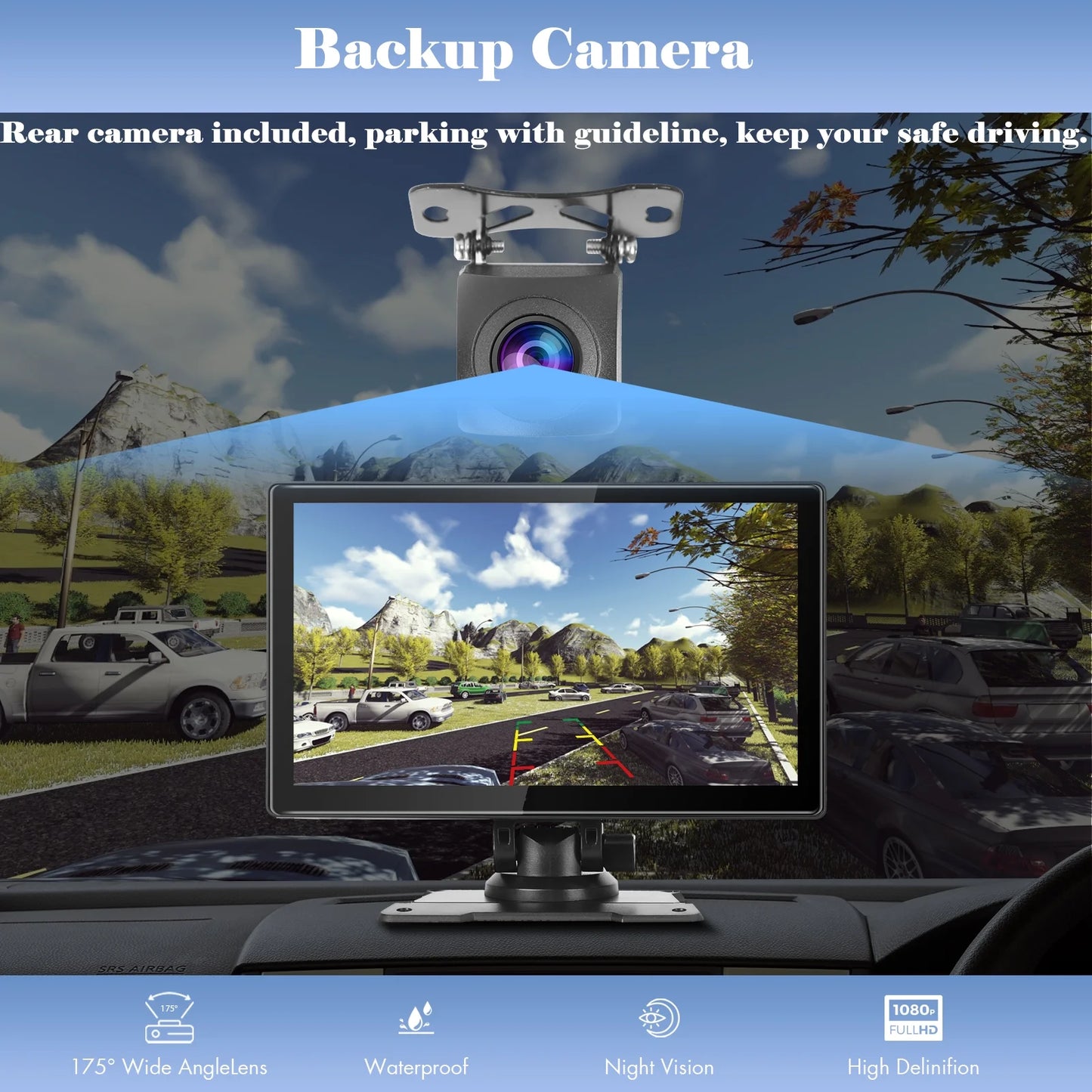 Portable Car Stereo with Apple Carplay, 9 Inch Wireless Touchscreen with Android Auto, Backup Camera, GPS Navigation, Siri/Google, FM