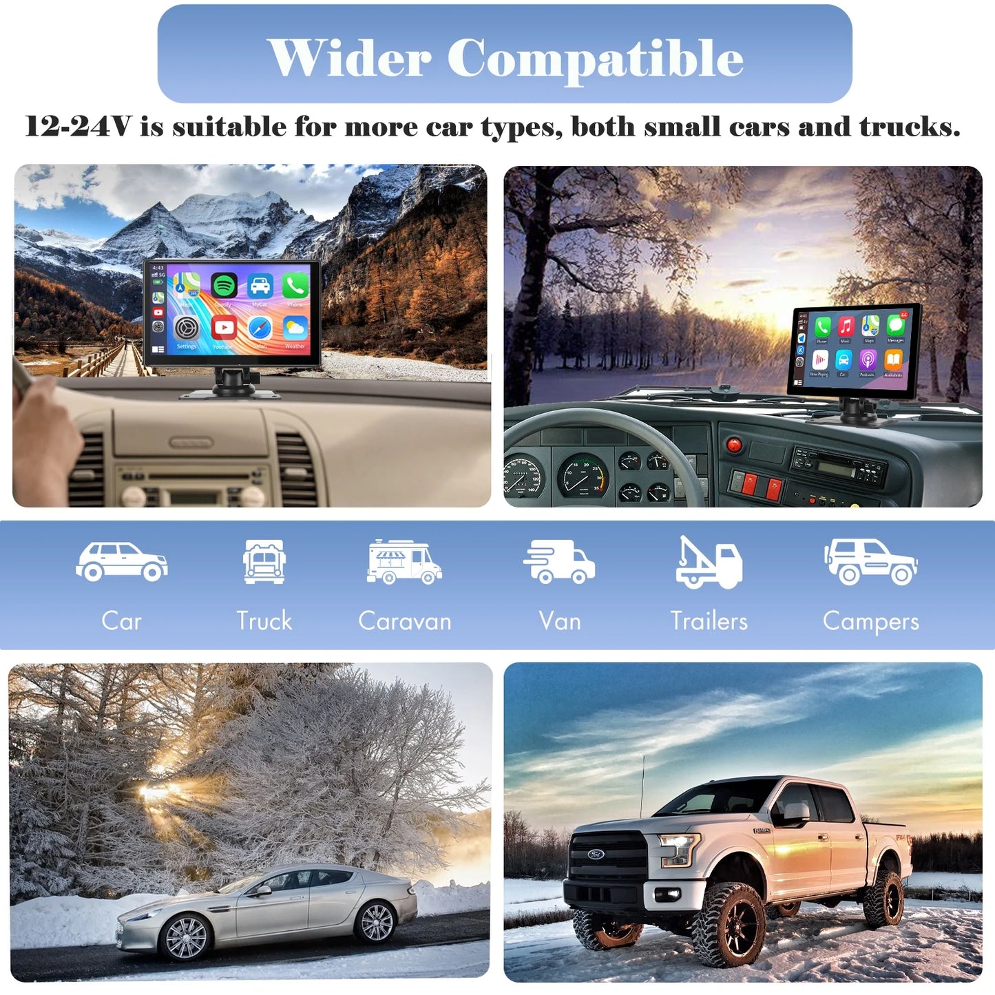 Portable Car Stereo with Apple Carplay, 9 Inch Wireless Touchscreen with Android Auto, Backup Camera, GPS Navigation, Siri/Google, FM