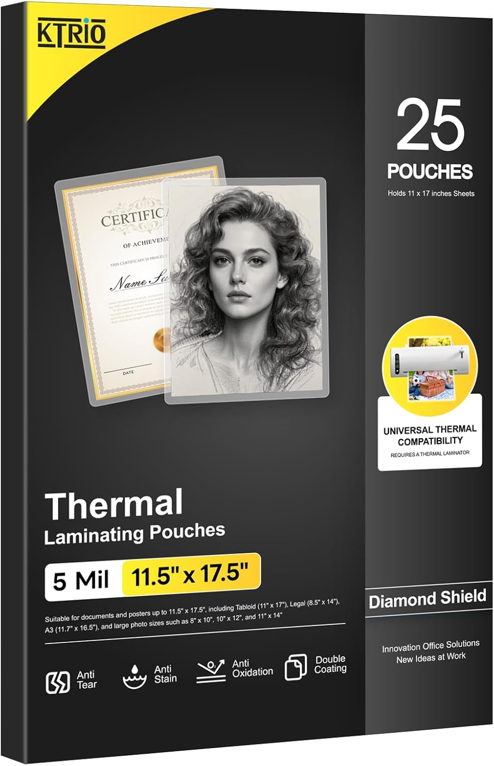 5 Mil Laminating Sheets, Hold 11 X 17 Inches Sheet, 25 Pack Thermal Laminating Pouches, 11.5 X 17.5” Laminate Sheets for Laminator, Clear Lamination Sheet Paper, Office School Home Supplies