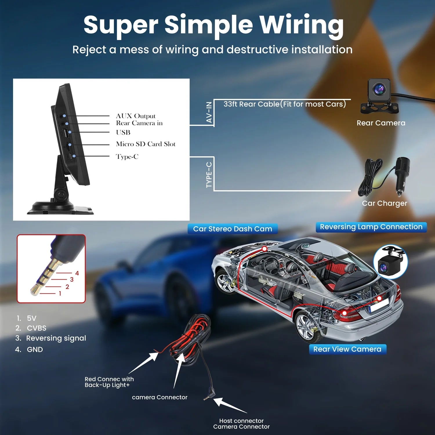 Portable Car Stereo with Apple Carplay, 9 Inch Wireless Touchscreen with Android Auto, Backup Camera, GPS Navigation, Siri/Google, FM